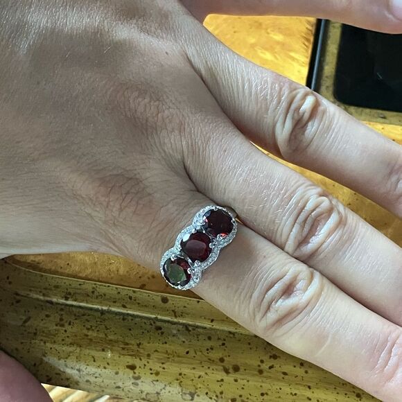 Natural Red Garnet Sterling Silver Ring Size 10 - Picture 4 of 9
